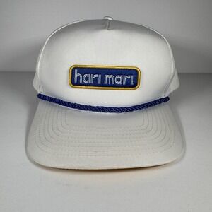 Hari Mari White Rope Hat Blue Logo Snapback Adjustable Beach Casual